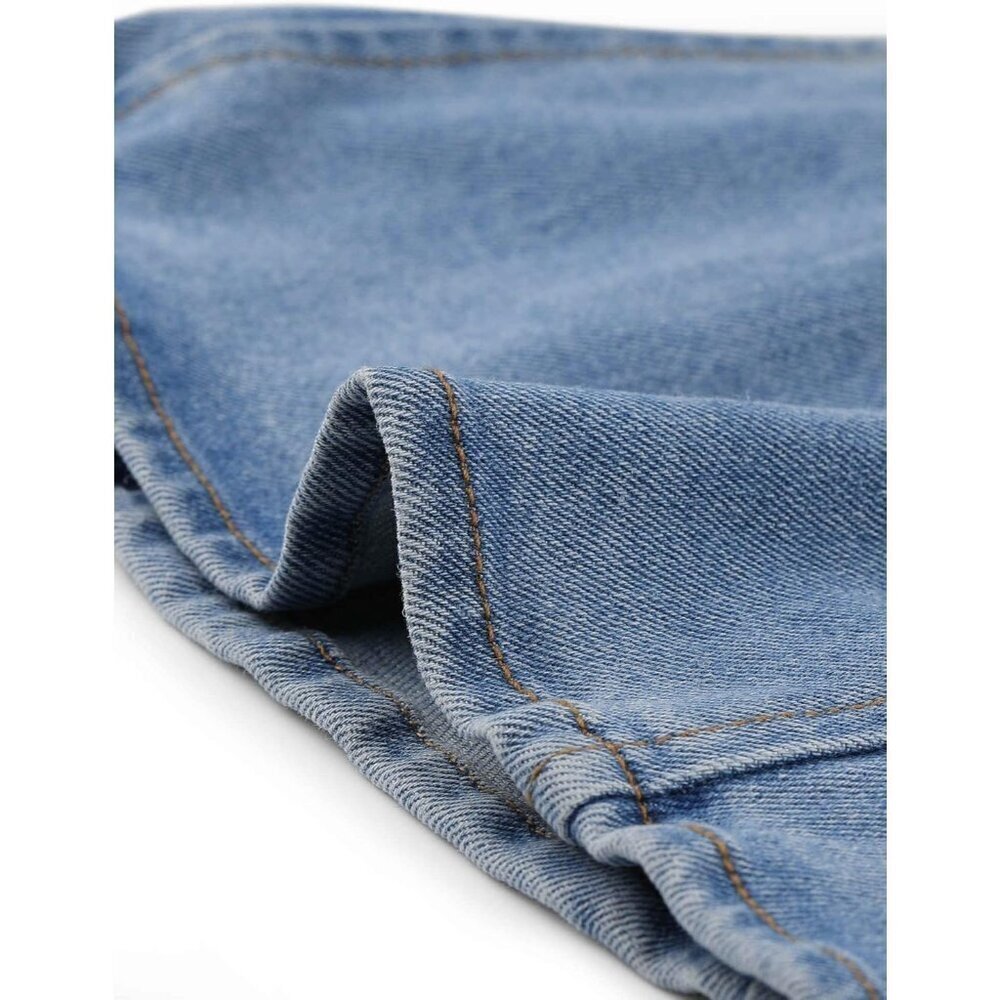 Women's Denim Jacket Classic Stand Collar Long Sleeve Jean Jacket Light Blue - Picture 5 of 5